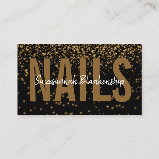 金ゴールドグリッターオーバーブラックカスタムフォトQRコード 名刺 (正面)