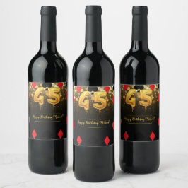 金ゴールドグリッターカジノをテーマにした45th誕生日 ワインラベル
