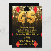金ゴールドグリッターカジノをテーマにした45th誕生日 招待状 (正面/裏面)