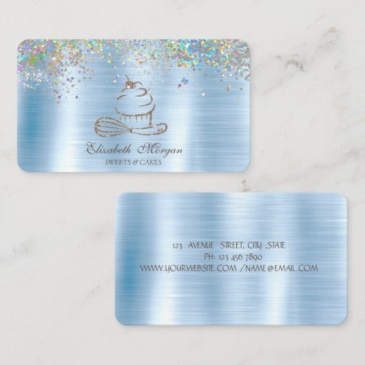 金ゴールドグリッターカップケーキ紙吹雪、メタリックブルー 名刺 (正面/裏面)