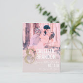 金ゴールドグリッターカップル写真コラージュ日付の保存 案内ポストカード (スタンド正面)