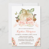 金ゴールドグリッターカボチャフローラ秋ベビーシャワー 招待状 (正面)