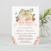 金ゴールドグリッターカボチャフローラ秋ベビーシャワー 招待状 (スタンド正面)