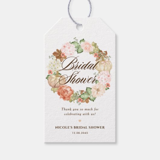 金ゴールドグリッターカボチャリース秋ブライダルシャワー ギフトタグ (正面)