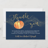 金ゴールドグリッターカボチャ海軍ブルーフォトベビーシャワー サンキューカード (正面)