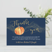 金ゴールドグリッターカボチャ海軍ブルーフォトベビーシャワー サンキューカード (スタンド正面)