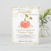 金ゴールドグリッターカボチャ男女兼用ベビーシャワー 招待状 (スタンド正面)