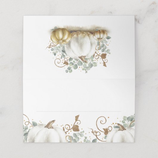 金ゴールドグリッターカボチャ秋の結婚式 プレイスカード (外部開封)