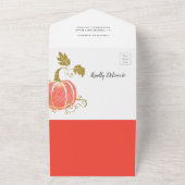 金ゴールドグリッターカボチャ赤ちゃんシャワーおむつラッフル オールインワン招待状 (外側)