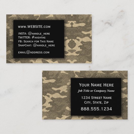 金ゴールドグリッターカモフラージュプロフェッショナルソーシャルメディア 名刺 (正面/裏面)