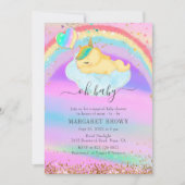 金ゴールドグリッターカラフル眠る一角獣ベビーシャワー 招待状 (正面)