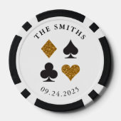 金ゴールドグリッターカード結婚スーツの日付と名前 ポーカーチップ (裏面)