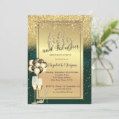 金ゴールドグリッターガラス、バルーン緑50誕生日 招待状 (スタンド正面)