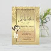 金ゴールドグリッターガラス、バルーン50th誕生日パーティー 招待状 (スタンド正面)