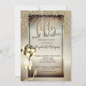 金ゴールドグリッターガラス、バルーン50th誕生日パーティー 招待状 (正面)