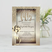 金ゴールドグリッターガラス、バルーン50th誕生日パーティー 招待状 (スタンド正面)