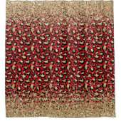 金ゴールドグリッターガーリーグラムレッドレオパード シャワーカーテン (正面)