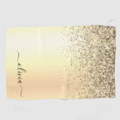 金ゴールドグリッターガーリーラグジュアリモダンーモノグラム名 ゴルフタオル (横)