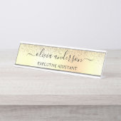 金ゴールドグリッターガーリーラグジュアリモダンーモノグラム名 デスクネームプレート (正面)