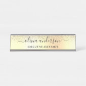 金ゴールドグリッターガーリーラグジュアリモダンーモノグラム名 デスクネームプレート (正面)