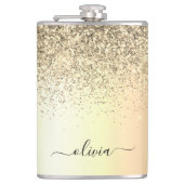 金ゴールドグリッターガーリーラグジュアリモダンーモノグラム名 フラスク (正面)