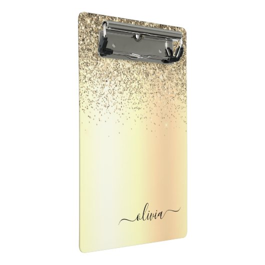 金ゴールドグリッターガーリーラグジュアリモダンーモノグラム名 ミニクリップボード (アングル)
