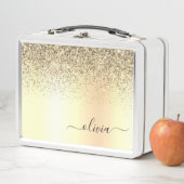 金ゴールドグリッターガーリーラグジュアリモダンーモノグラム名 メタルランチボックス (インサイチュ)