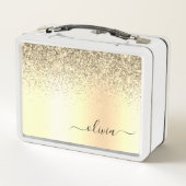 金ゴールドグリッターガーリーラグジュアリモダンーモノグラム名 メタルランチボックス (裏面)