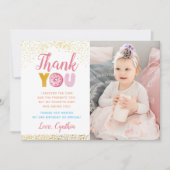 金ゴールドグリッターガールドーナッツ誕生日写真ありがとう サンキューカード (正面)