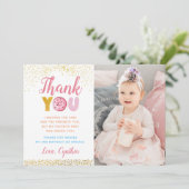 金ゴールドグリッターガールドーナッツ誕生日写真ありがとう サンキューカード (スタンド正面)