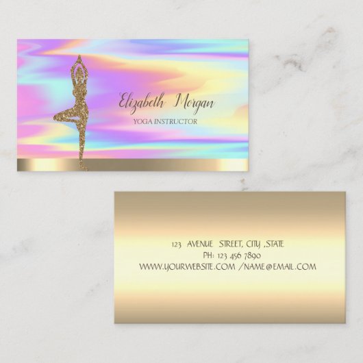 金ゴールドグリッターガールヨガホログラフィック 名刺 (正面/裏面)