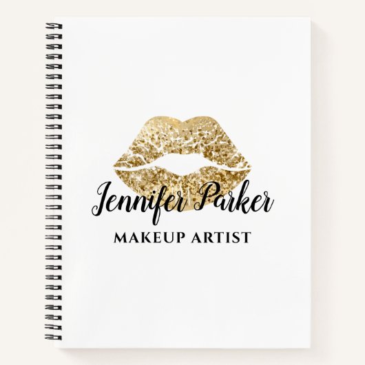 金ゴールドグリッターキスリップメイクアップアーティスト ノートブック (正面)
