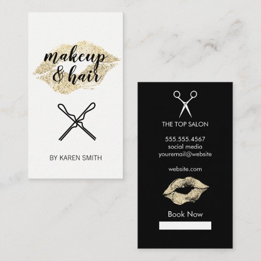 金ゴールドグリッターキス/メイクアップ&ヘア 名刺 (正面/裏面)