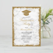 金ゴールドグリッターキャップ大理石写真卒業パーティー 招待状 (スタンド正面)