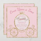 金ゴールドグリッターキャリッジおとぎ話ベビーシャワー 招待状 (正面/裏面)