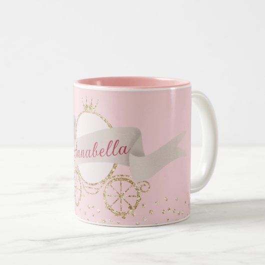 金ゴールドグリッターキャリッジおとぎ話名前をカスタムする ツートーンマグカップ (正面右)