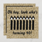 金ゴールドグリッターキャンドル誕生日招待状 招待状 (正面/裏面)