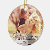 金ゴールドグリッターキラキラ我々の初めてのクリスマスミセスn. セラミックオーナメント (左)