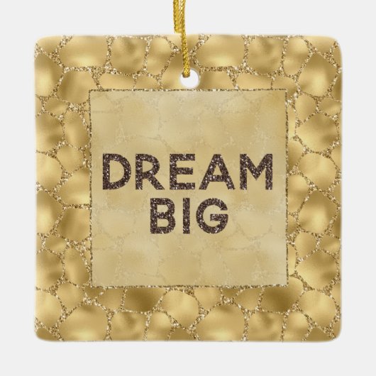 金ゴールドグリッターキリンプリントドリーム セラミックオーナメント (正面)