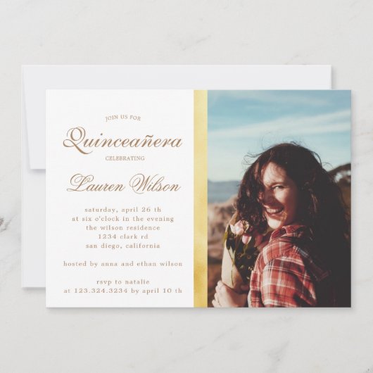 金ゴールドグリッターキンセアニェラフォト招待状 招待状 (正面)