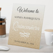 金ゴールドグリッターキンセアニラ15th誕生日ウェルカム 台座サイン (インサイチュ)