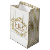 金ゴールドグリッタークラウンおよびフローラフレーム ミディアムペーパーバッグ (正面アングル)