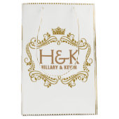 金ゴールドグリッタークラウンおよびフローラフレーム ミディアムペーパーバッグ (正面)