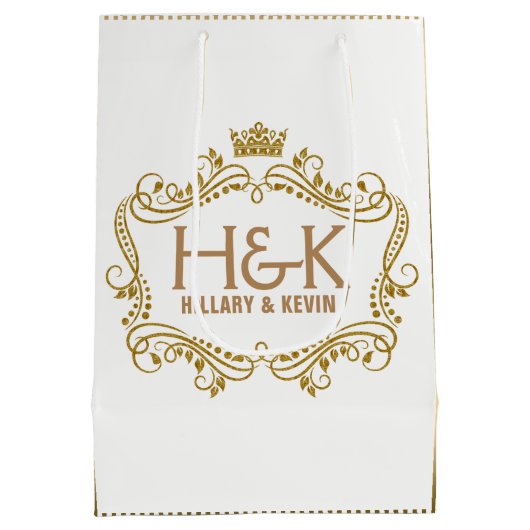 金ゴールドグリッタークラウンおよびフローラフレーム ミディアムペーパーバッグ (裏面)