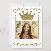 金ゴールドグリッタークラウンフローラフォトキンセニェラパーティー 招待状 (裏面)