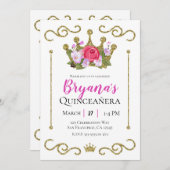 金ゴールドグリッタークラウンフローラフォトキンセニェラパーティー 招待状 (正面/裏面)