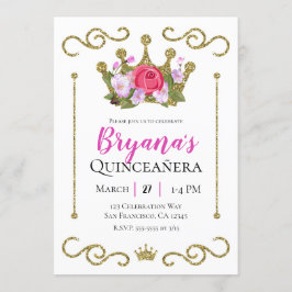 金ゴールドグリッタークラウンフローラフォトキンセニェラパーティー 招待状