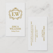 金ゴールドグリッタークラウン&フローラフレームウェディングプランナー 名刺 (正面/裏面)