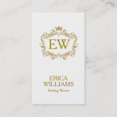 金ゴールドグリッタークラウン&フローラフレームウェディングプランナー 名刺 (正面)