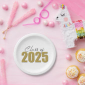 金ゴールドグリッタークラス2025 ペーパープレート (パーティー)